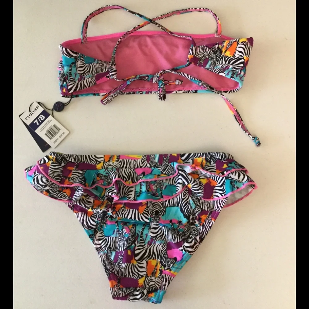 NWT Vigoss 7/8 All over fun Zebra Zoo Print 2pc bikini swim set
